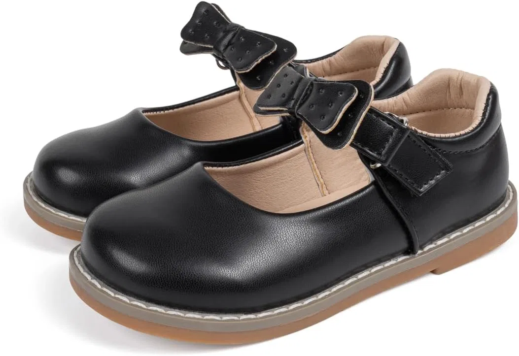 Детские туфли Мэри Джейн для девочек с цветком GOJERP, Black — фото 4