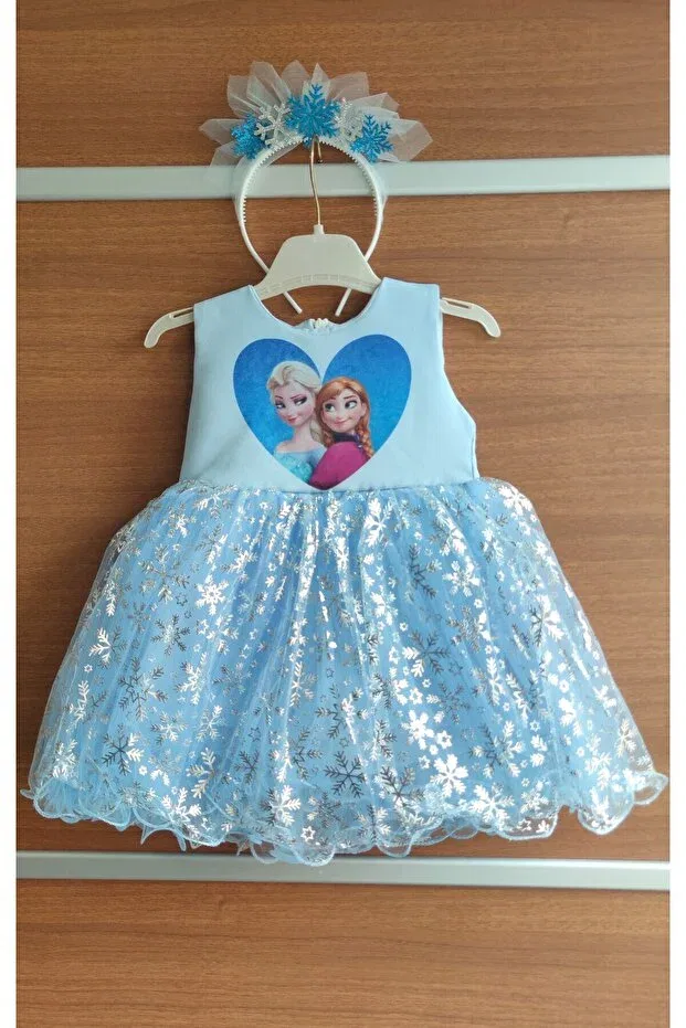 Детское платье для девочек с принтом Elsa girl dress Esmababykids, Ice Blue — фото 3