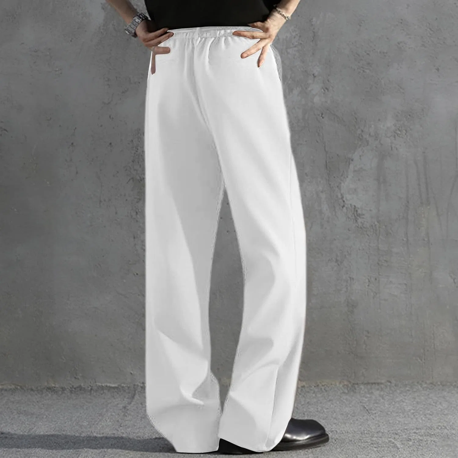 Мужские брюки-клеш с высокой посадкой, модель Wide Leg Dress Pants, белые — фото 3