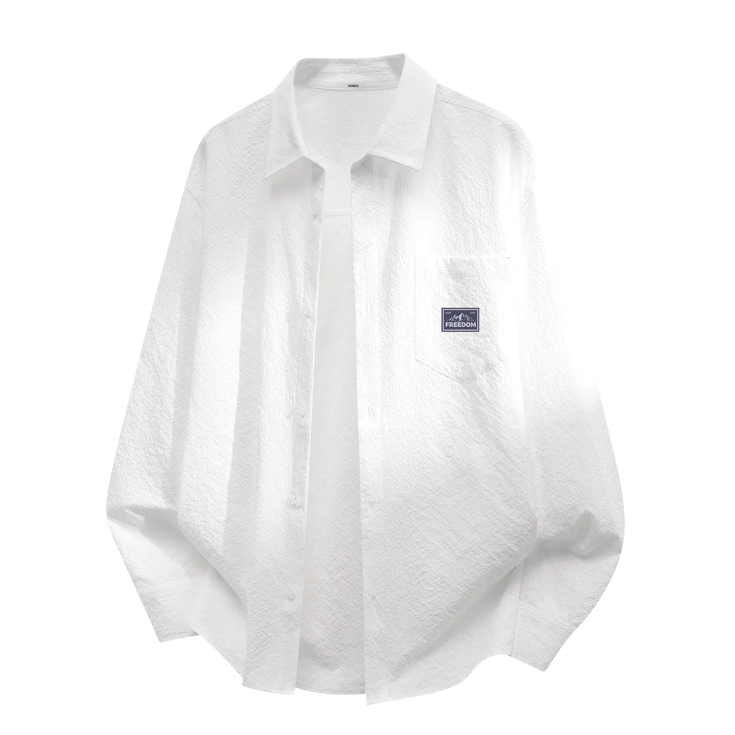 Детская рубашка с лацканом MINISO, Texture Seersucker Oat Mb Continuous Mountains Chest Logo — фото 4