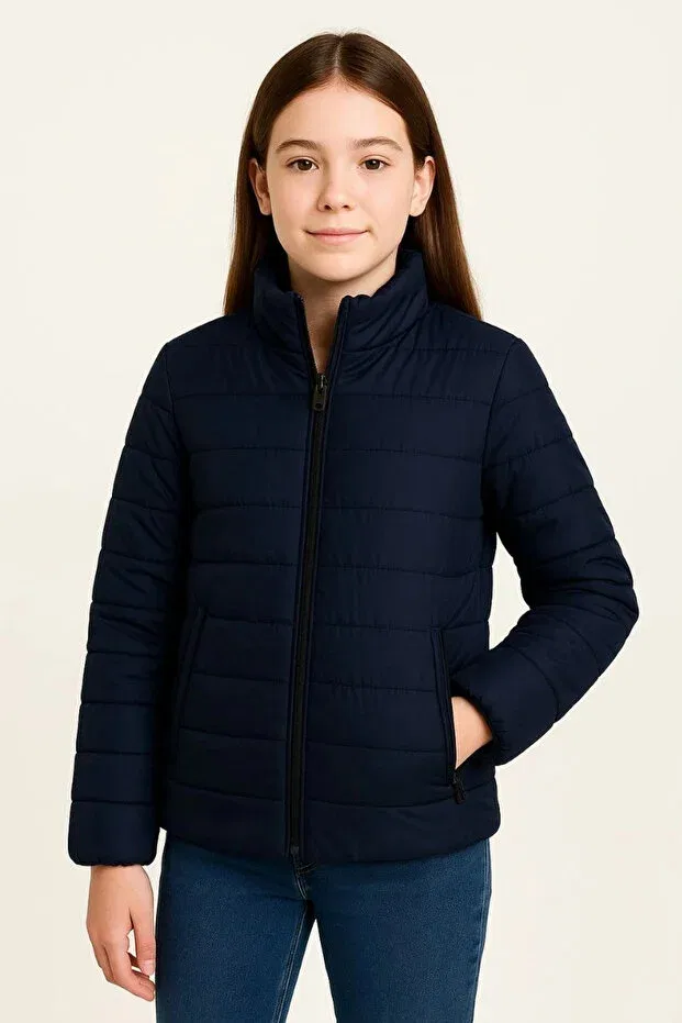 Детская куртка-пуховик для девочек с принтом Ertaş Trend Store, Navy Blue — фото 4