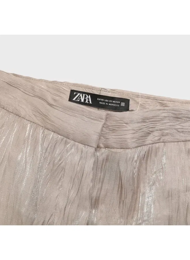 Брюки свободного кроя с серебряной нитью Zara, шампань — фото 4
