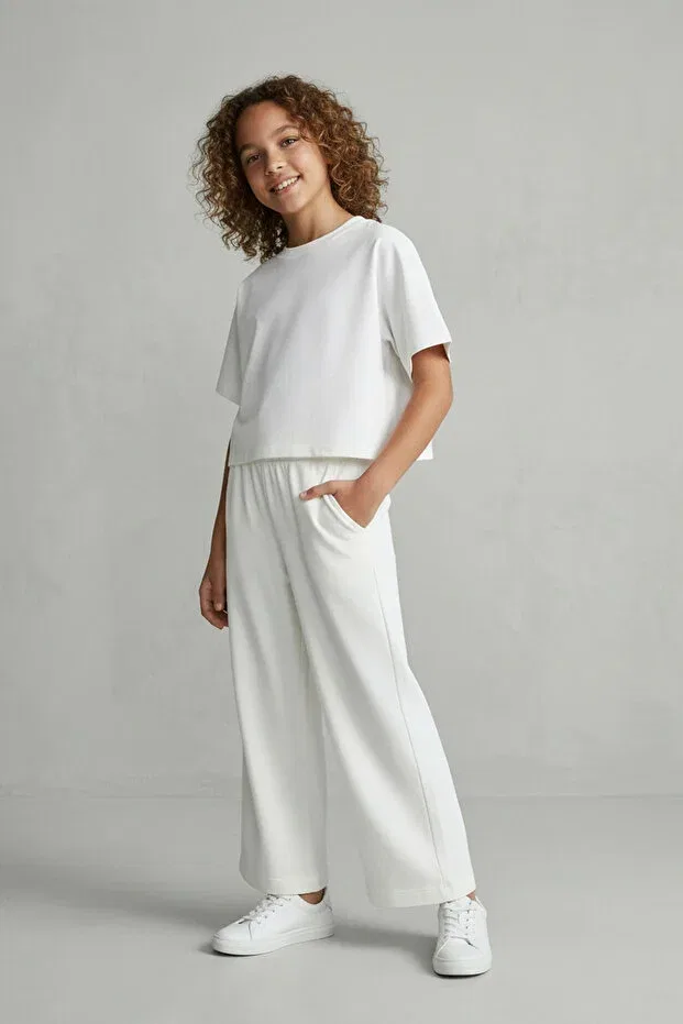 Детские брюки для девочек хлопковые с принтом Lumy combed cotton girls' wide-leg summer trousers Colorinas, White
