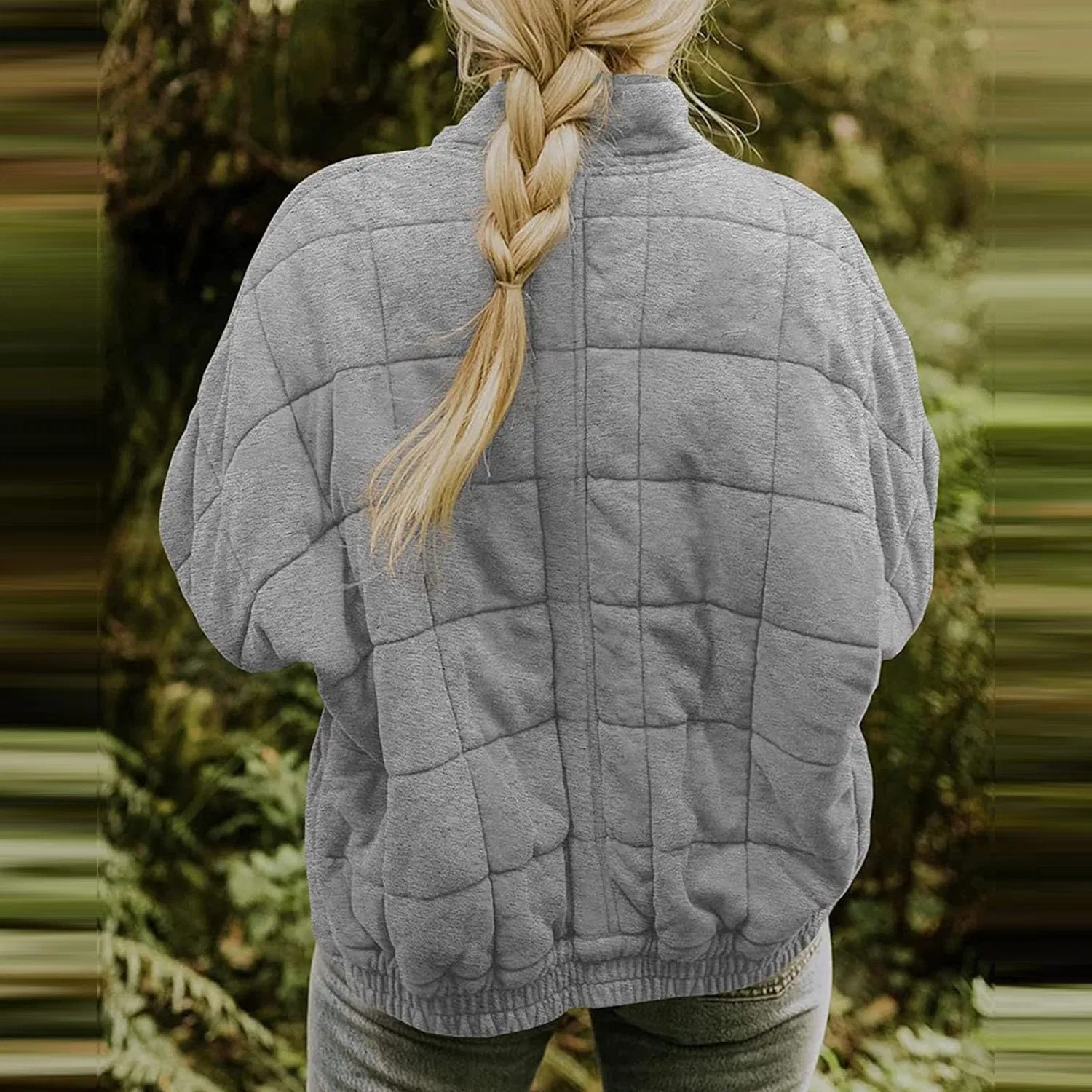 Женское зимнее пальто с принтом Women Winter Coats Warm Coat Loose Solid Color Quilted Coat Collar Zipper Jacket Outerwear with Pocket Casual Jacket Large and Tall, grey — фото 3