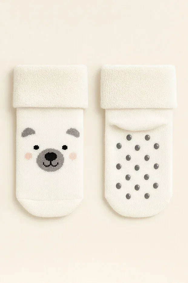 Детские носки для новорожденных с принтом Baby Animal Patterned Towel Socks Katia&Bony, Ecru — фото 2
