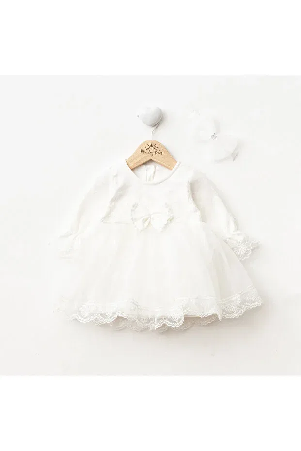 Детское платье для девочек с длинным рукавом Mevlütluk Dress Miniday Baby, Ecru — фото 3