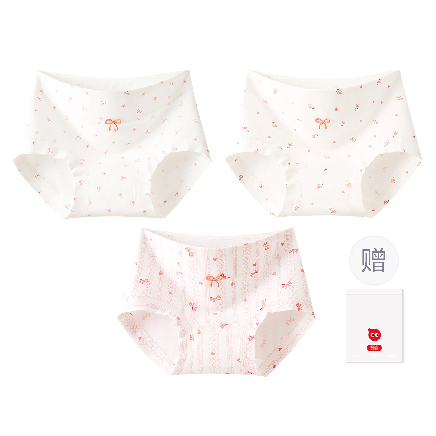 Детские трусы для девочек хлопковые с принтом Red Bean, Цвет: 3 small flowers + small floral pattern + rose — фото 3