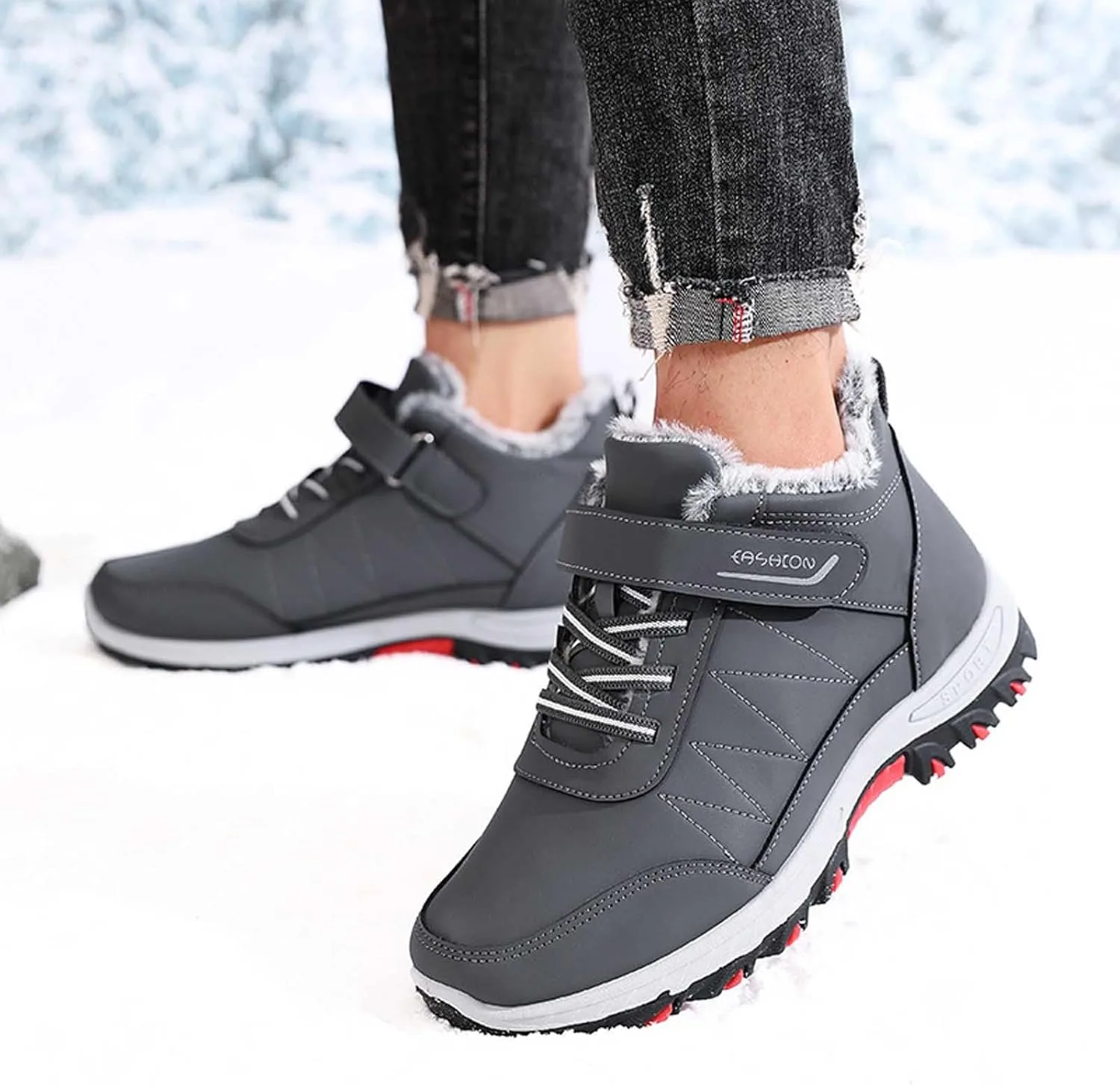 Мужские зимние ботинки Generic Snow boots, мужская зимняя обувь, ботинки на спине, функциональные, водонепроницаемые, модные, теплые, рабочая обувь, повседневная, нескользящие, с подкладкой, нескользящие, очень широкие Generisch, серый — фото 3