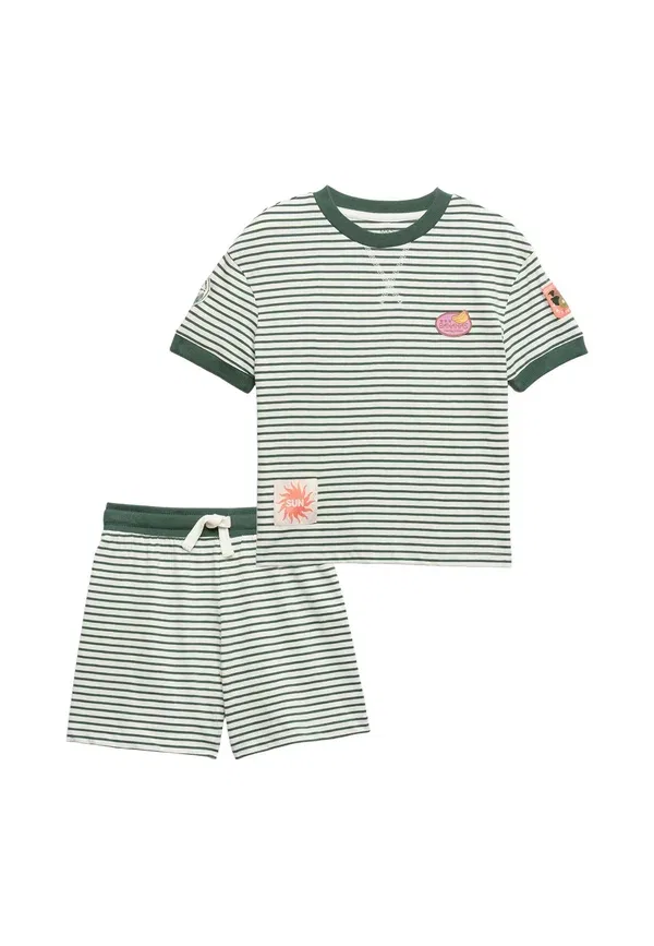 Пижамный комплект из хлопка Striped badge set Marks & Spencer, Green Mix, зеленый