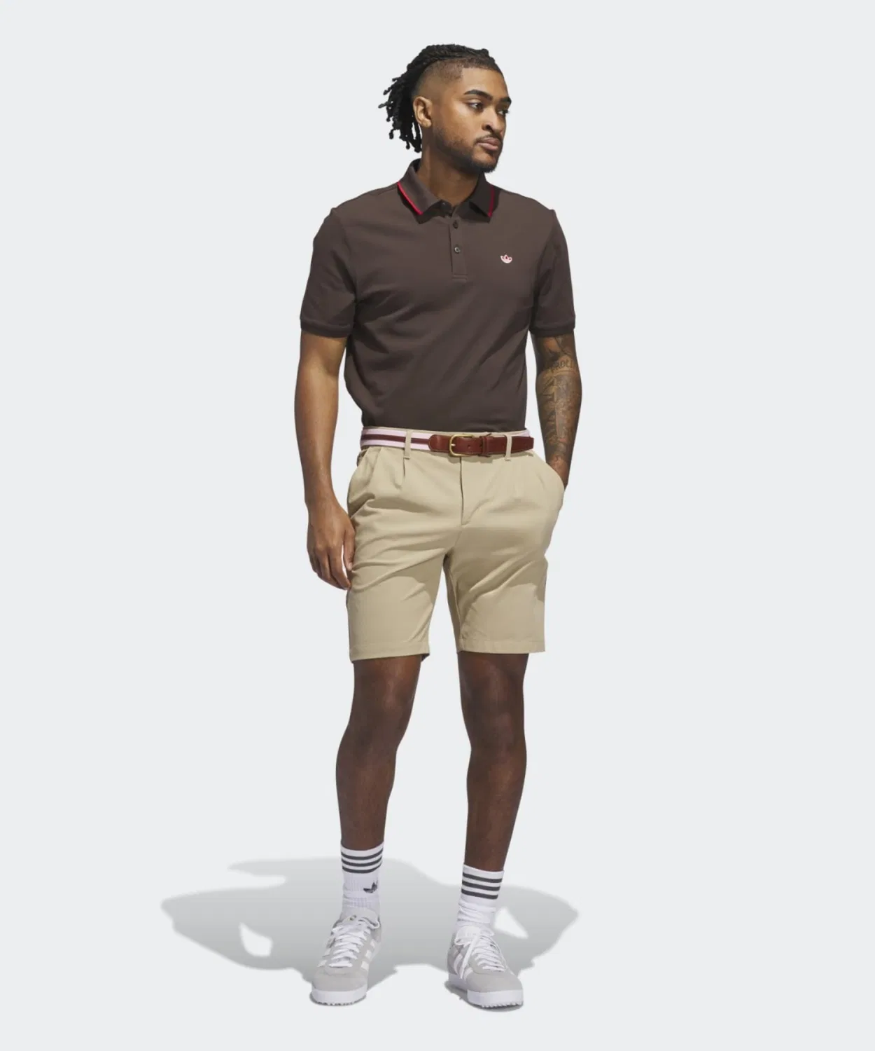 Мужская хлопковая футболка-поло с коротким рукавом Adidas Golf, Dark Brown — фото 3