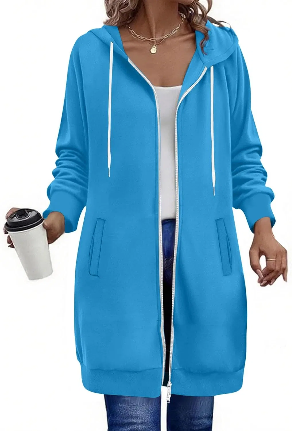 Женское удлинённое худи с двойной молнией, модель Double Zip, цвет Sky Blue — фото 2