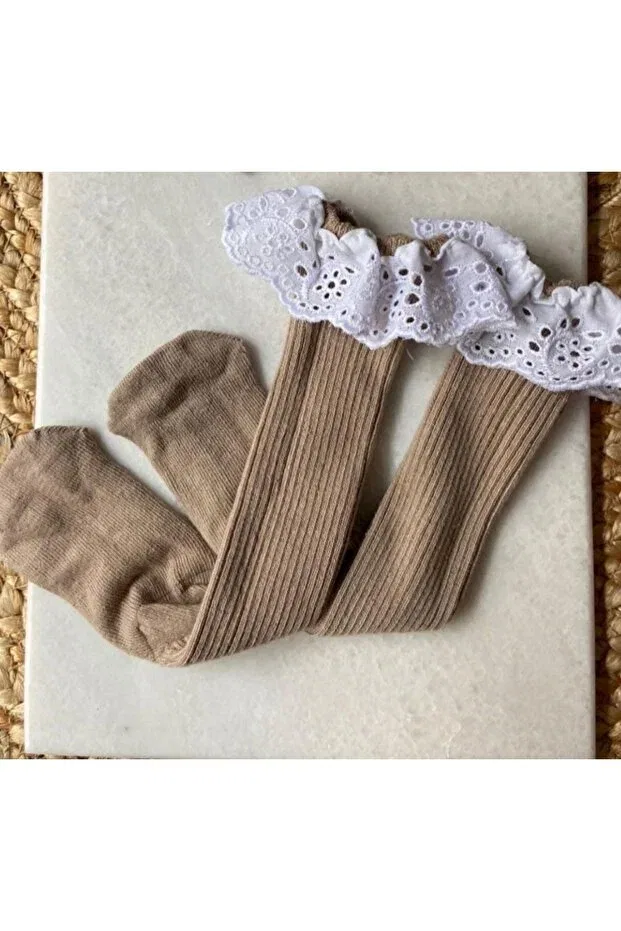 Детские носки для новорожденных с кружевным краем Özkardeşler Baby, Beige