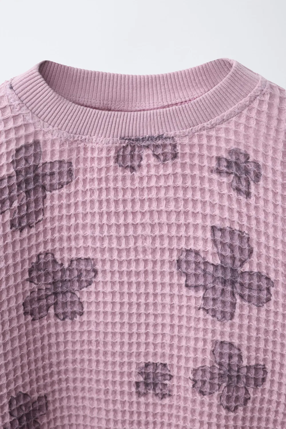 Свитшот с цветочным принтом, вафельной вязки ZARA, Pink — фото 3