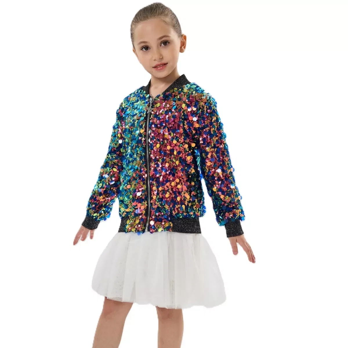 Детская куртка-бомбер для девочек с пайетками Fiesta Glow Ombre Sparkle Sequin Bomber 2Bunnies, Multicolor