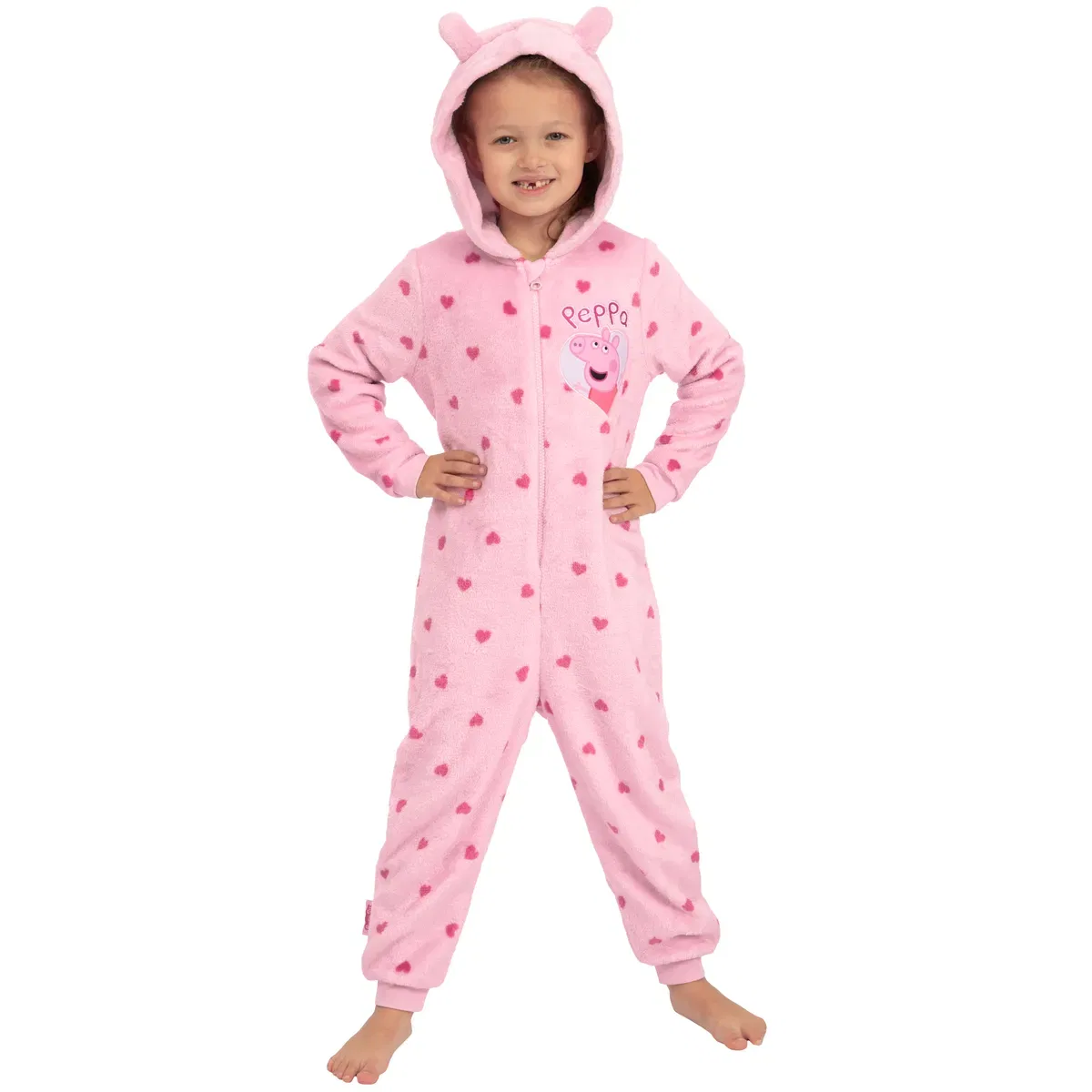 Детский флисовый комбинезон с сердцем и 3D ушками Peppa Pig, Pink — фото 2