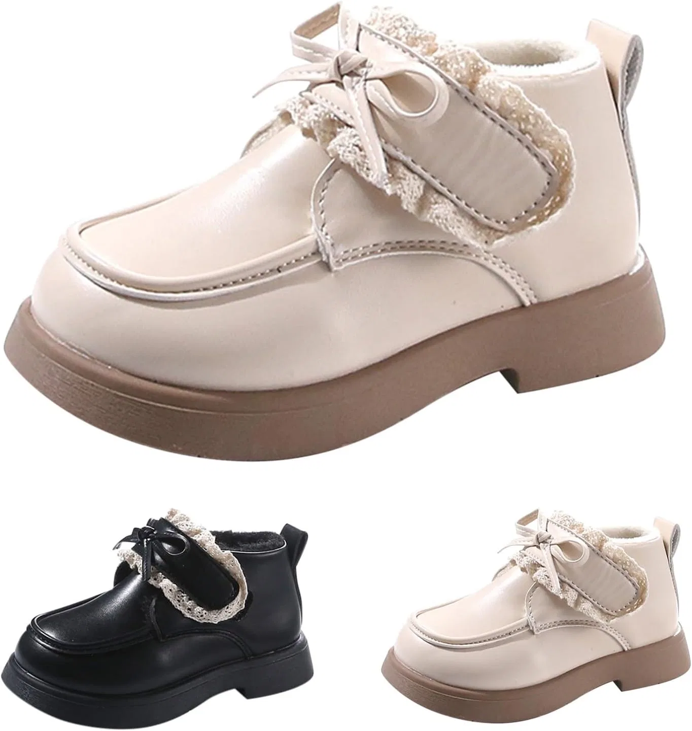 Детские сапоги для девочек с бантом, модель Winter Cute Bowknot Short Dress Boot Low Heel Anti Slip Comfortable Girls Rain Boots Size 13, Beige — фото 2