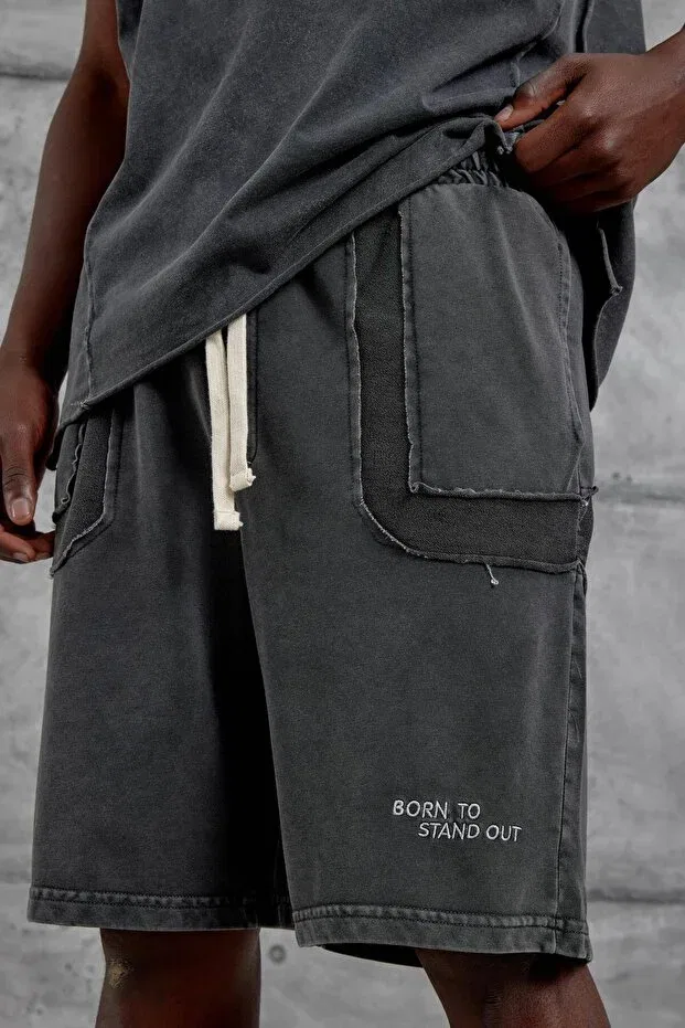 Детские шорты для мальчиков с принтом Born to Stand Out Smoked Oversize Loose Fit 2 Thread Without Drawstrings Nomarc, Smoke Grey — фото 2