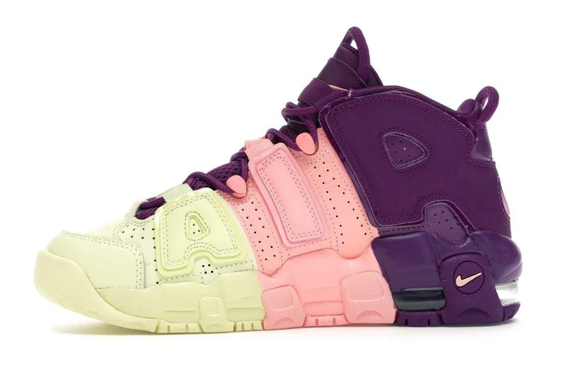 Детские кроссовки для мальчиков и девочек с принтом Nike Air More Uptempo Nike, Citron Tint/Pink Tint-Night Purple — фото 3