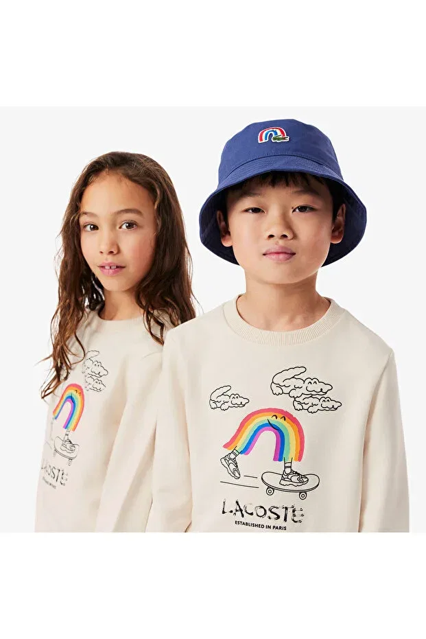 Детские свитшот для девочек с принтом Lacoste, Xfj-Cream — фото 2