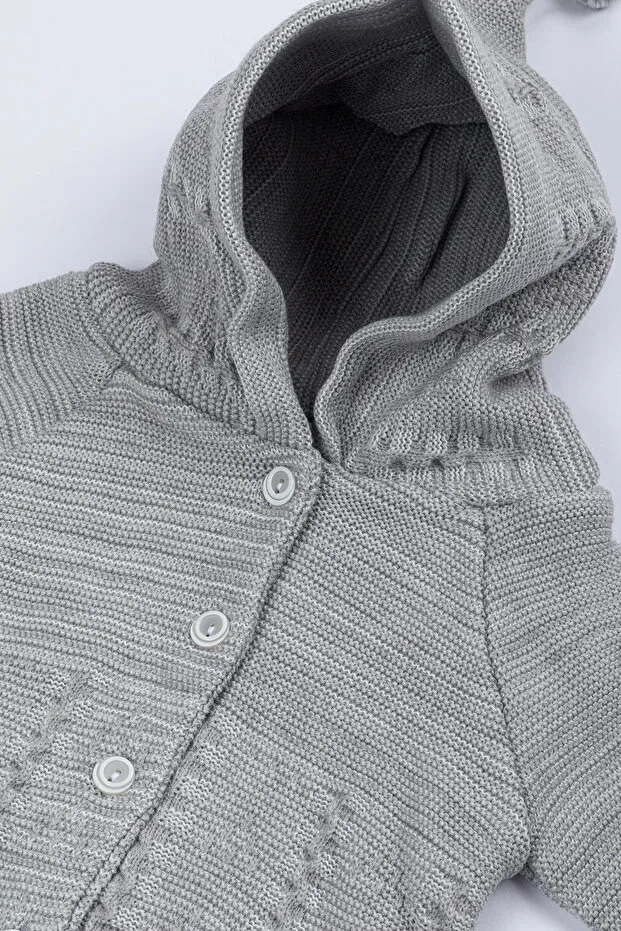 Детский кардиган с капюшоном Newborn hooded knitwear unisex pompom baby cardigan 0/6 months Yerli Baby, Gray — фото 3