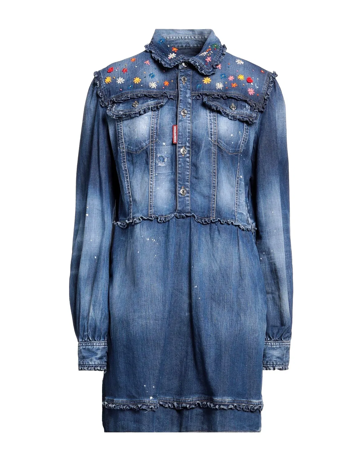 Женское платье-рубашка из денима с вышивкой Dsquared2, синий