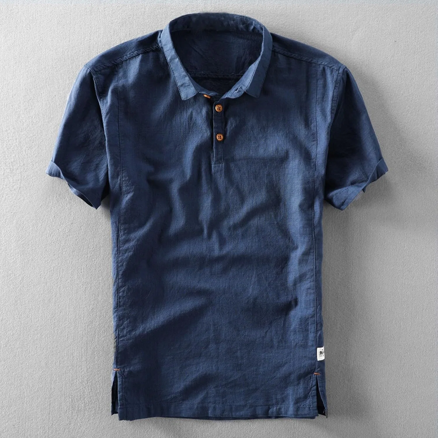 Мужская льняная рубашка Henley с коротким рукавом, Blue — фото 3
