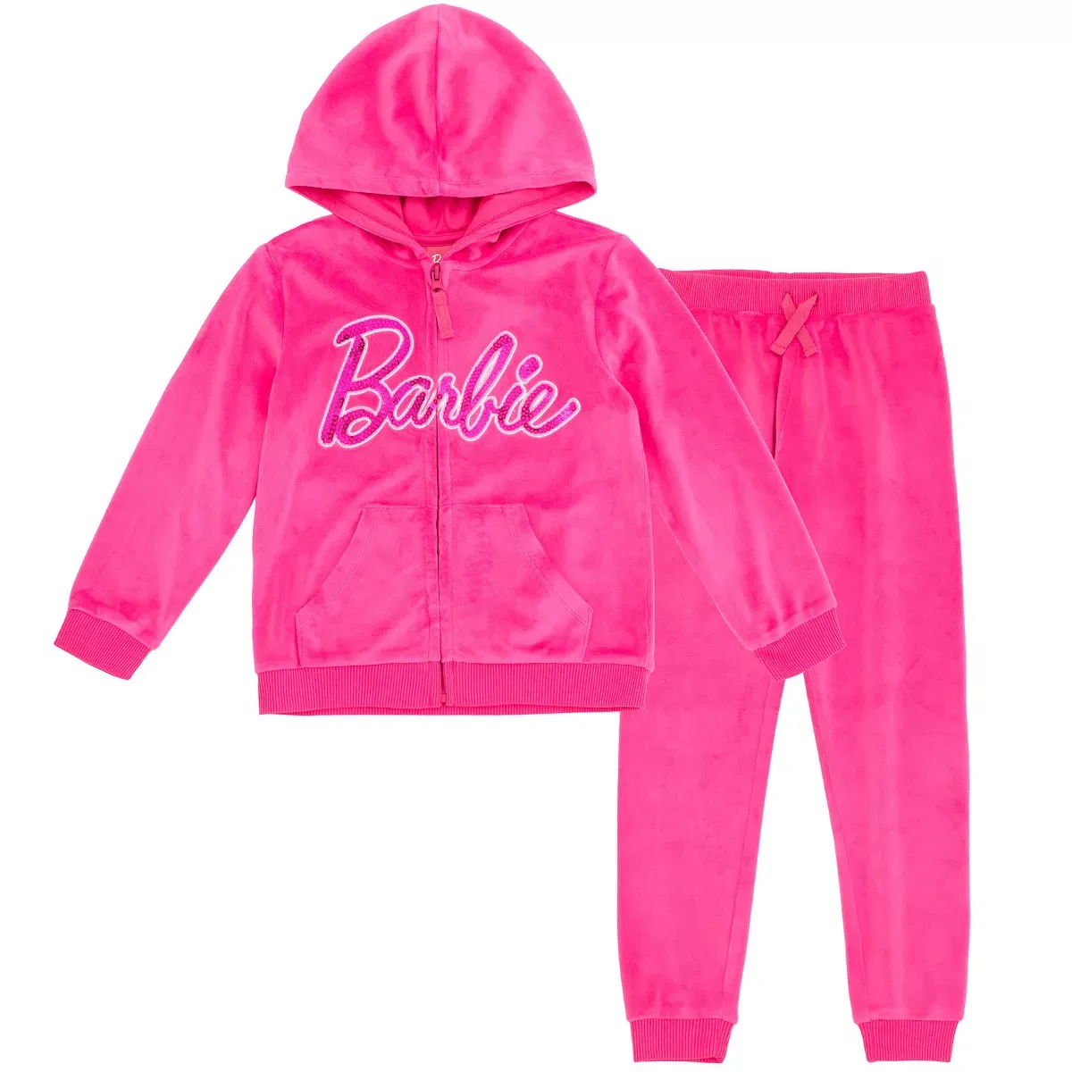 Детский спортивный комплект для девочек с принтом Barbie Velour Matching Family Zip Up Hoodie Tracksuit Pants Outfit Set Toddler Barbie, Pink