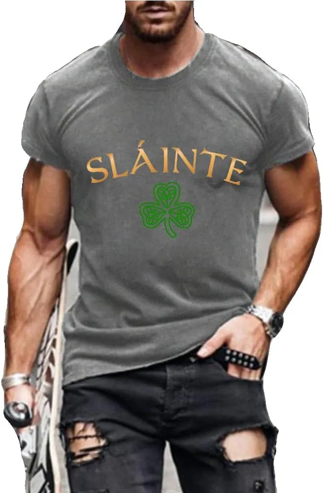 Мужская футболка с принтом Shamrock Slainte, Grey