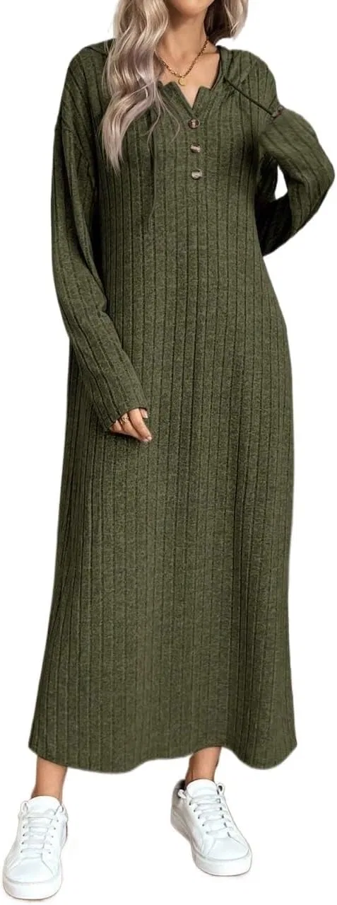 Женское повседневное платье миди с капюшоном, Army Green