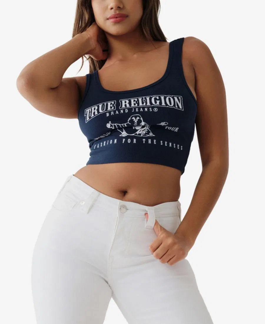 Женский топ-кроп с логотипом, без рукавов True Religion, Dress Blue — фото 2