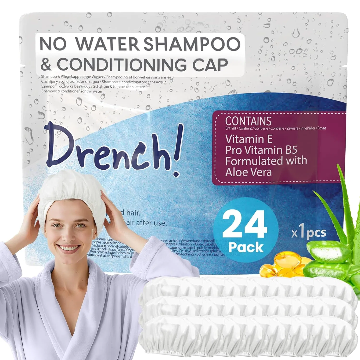 Шапочка для мытья волос Drench! Medical, Pack of 24, 24 г, Gel