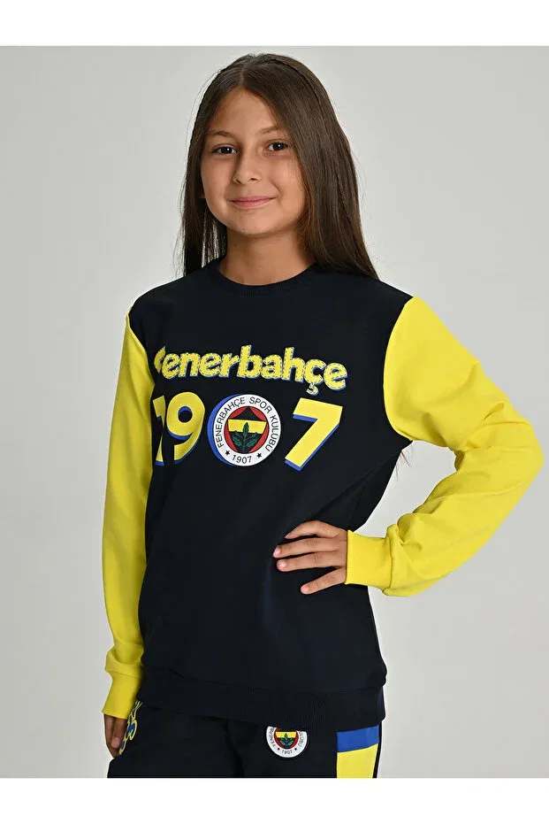 Детские свитшот для девочек с принтом Child tribun fenerbahce 1907 sweat Fenerium, Lacivert-Yellow — фото 4