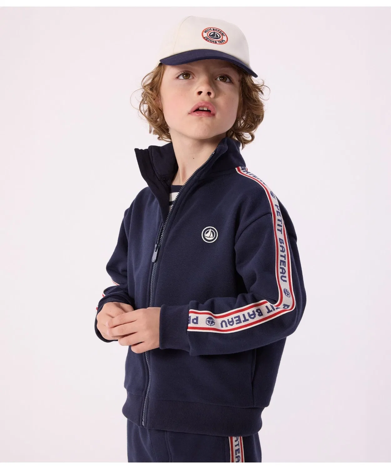 Детский свитшот с длинным рукавом с принтом и логотипом бренда, модель PETIT BATEAU, Navy