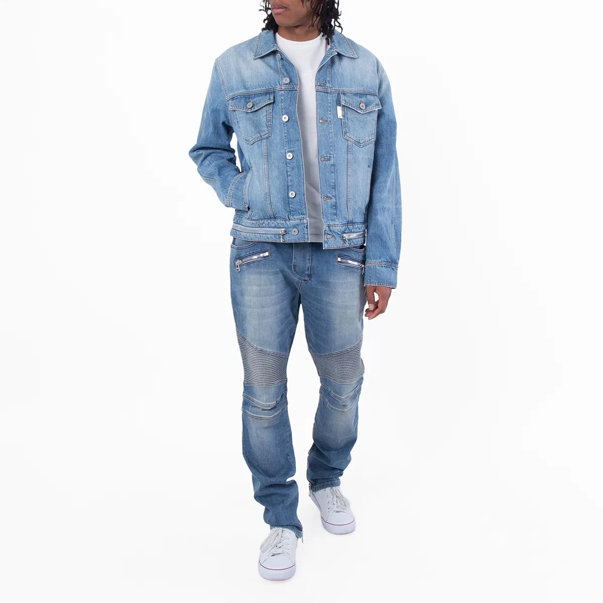 Джинсовая куртка с застежкой-молнией Balmain, Bleu Jean — фото 4