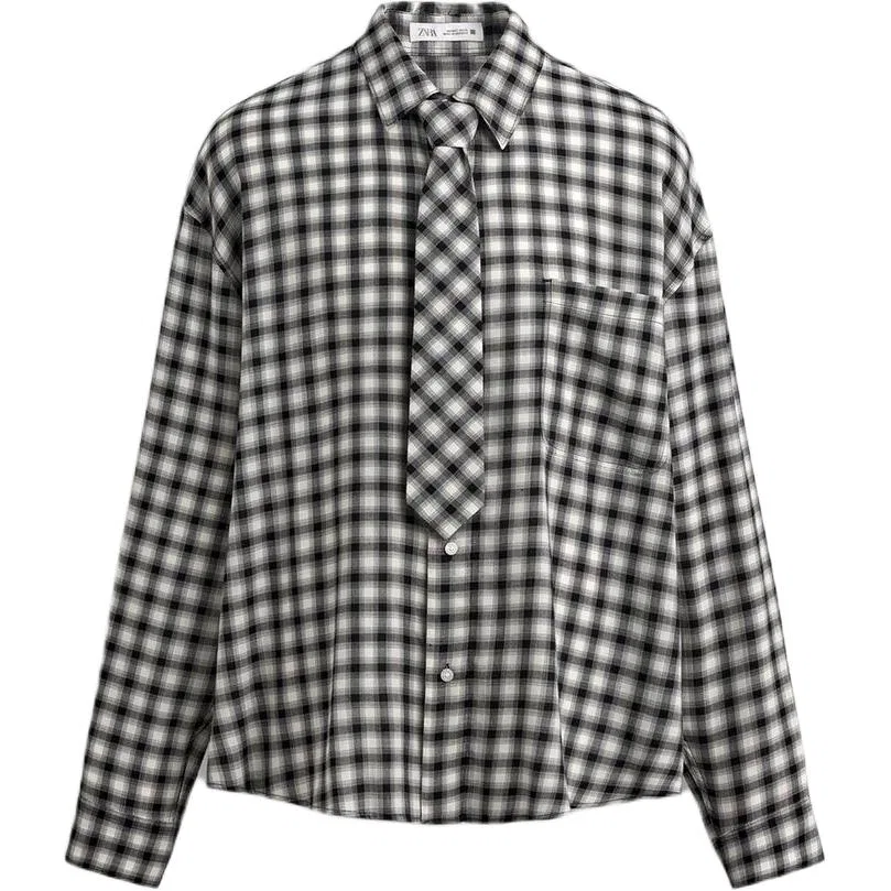 Мужская рубашка с отложным воротником ZARA, Black/White