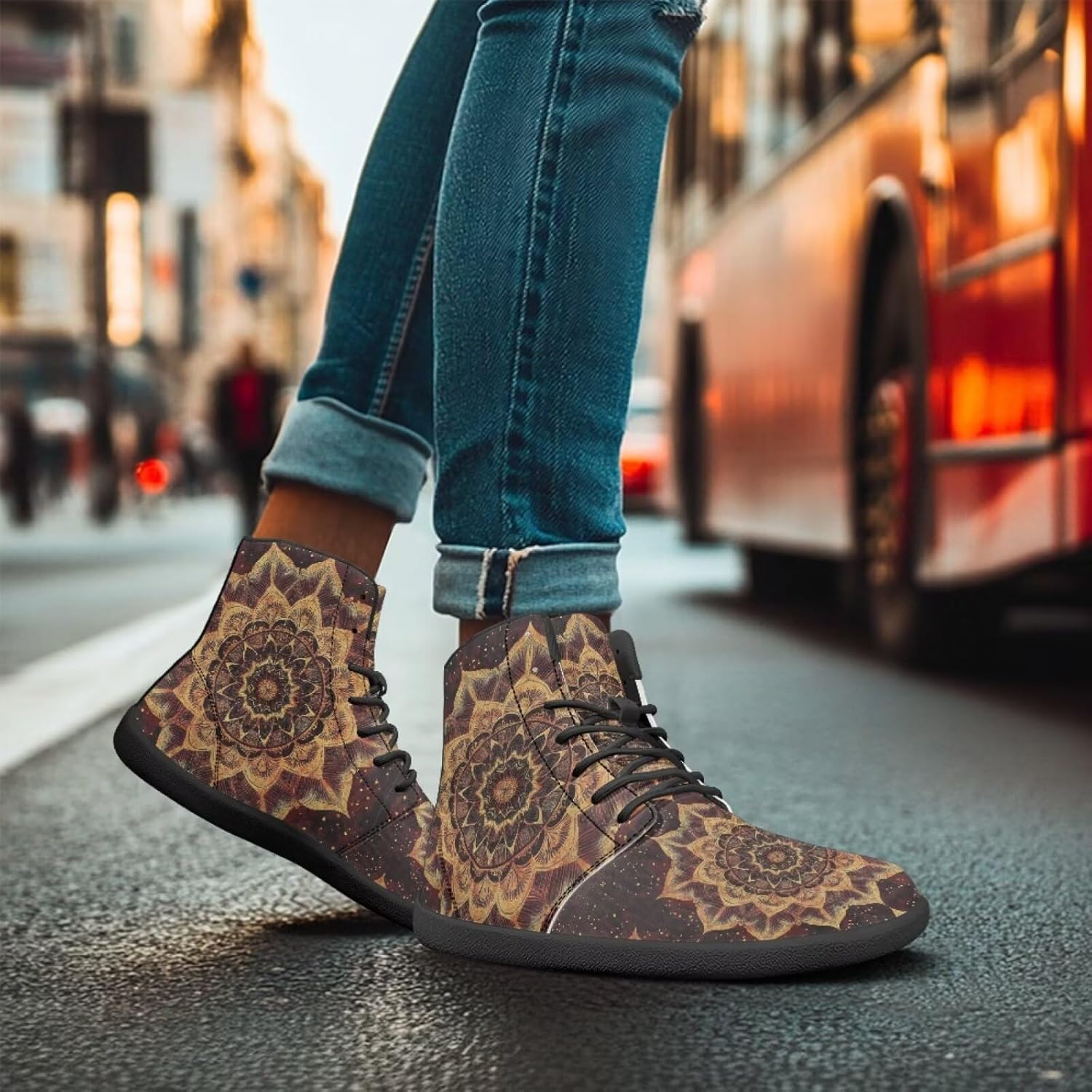 Мужские сандалии Howilath Boho Mandala с животным принтом, обувь, кроссовки с широкой носочной частью, высокие кеды, минималистичные кроссовки с нулевым перепадом, желтый — фото 3