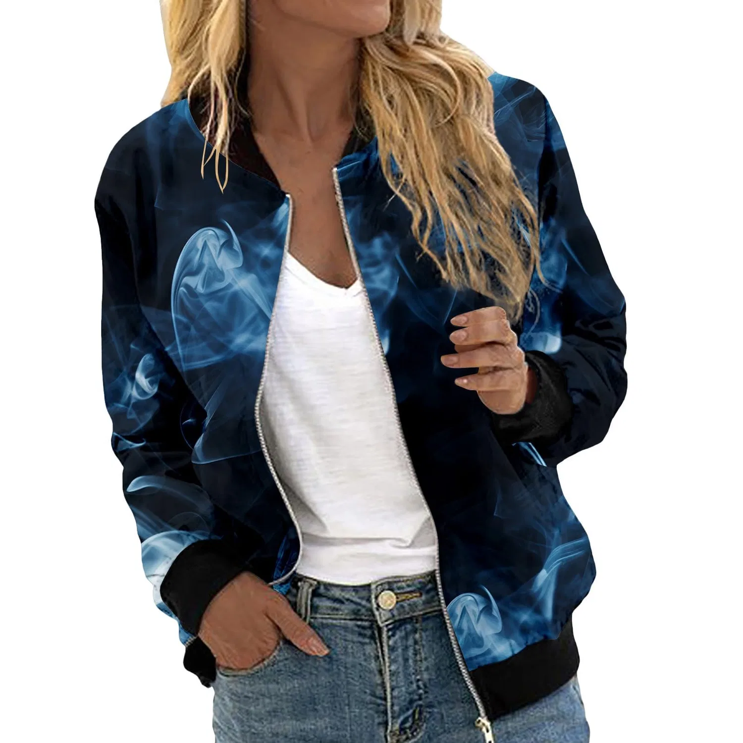 Женская ветрозащитная куртка-бомбер с длинным рукавом Y2K Hiphop Jacket, blue