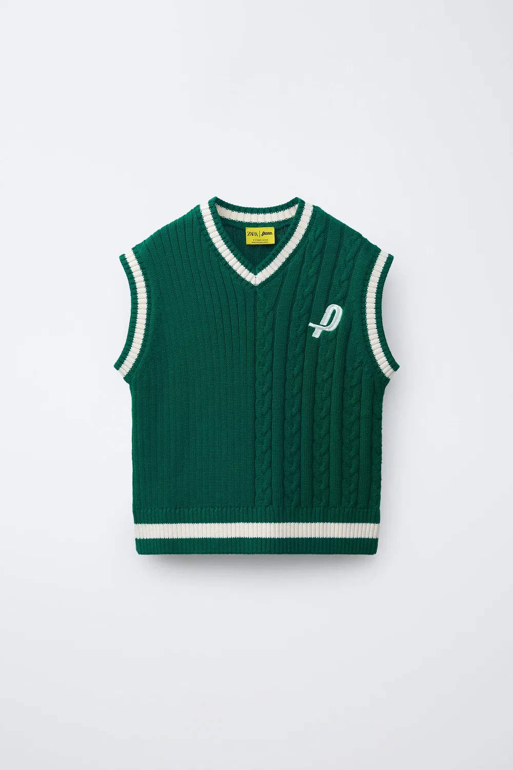 PENN ВЯЗАНЫЙ ЖИЛЕТ ZARA, Green/Ecru