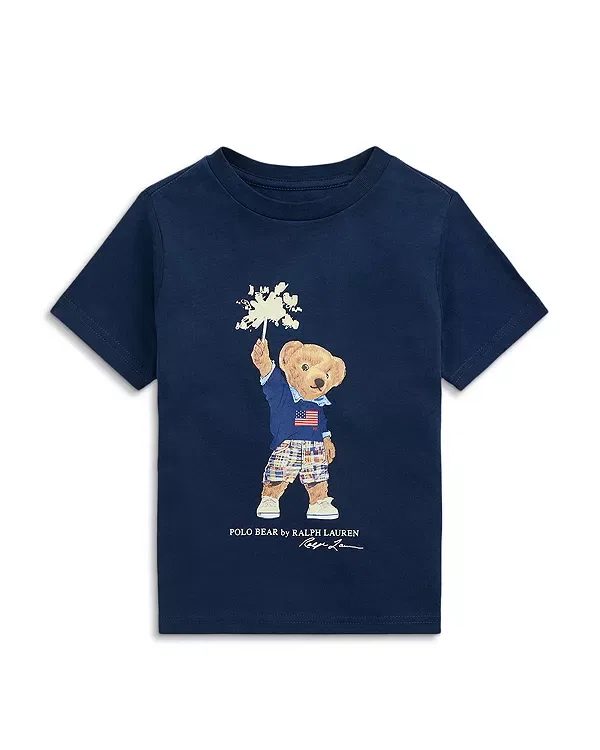 Детская футболка для мальчиков хлопковая Polo Bear Ralph Lauren, темно-синий