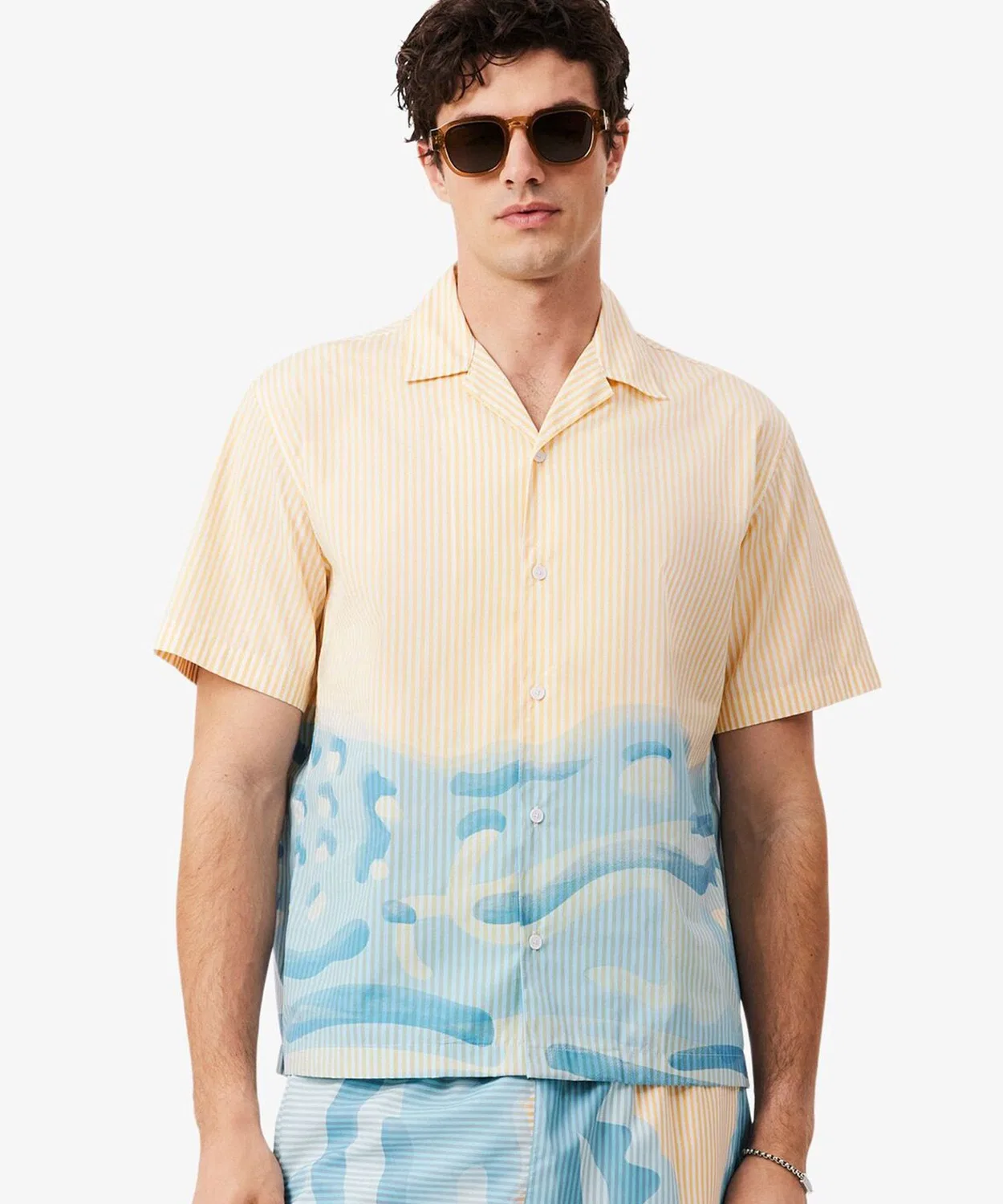 Мужская рубашка с коротким рукавом с принтом LACOSTE, White/Blue
