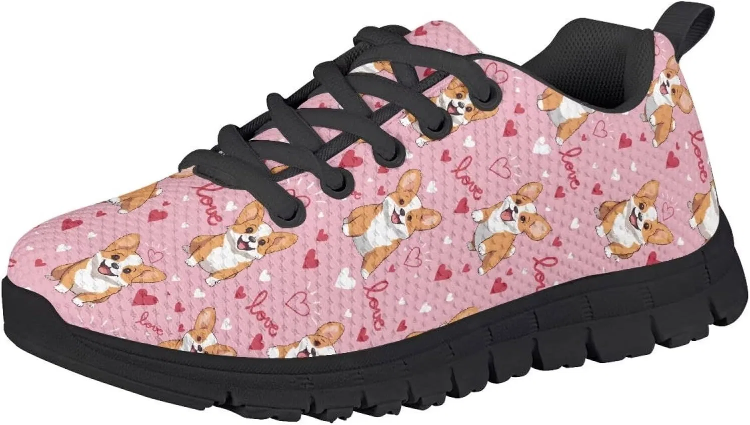 Детские кроссовки для девочек с сеткой Ystardream, Pink Love Corgi — фото 2