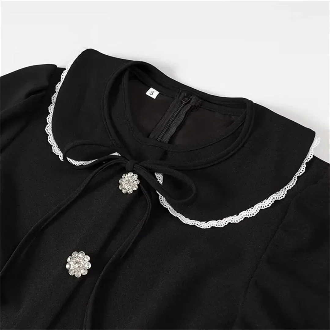 Женское платье с отстегивающимся воротником и коротким рукавом, Black — фото 2