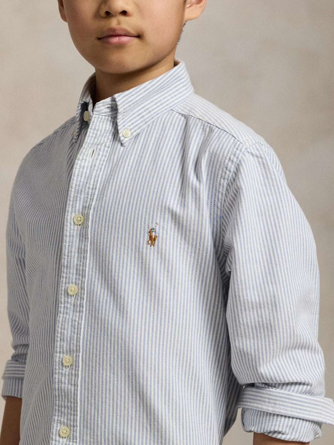 Рубашка оксфорд классическая полоска Polo Ralph Lauren, синяя — фото 3