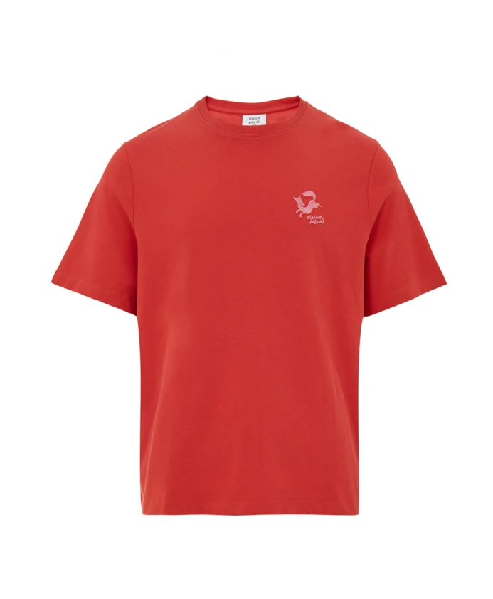 

Красная коралловая хлопковая вышитая футболка Maison Kitsunã, красный