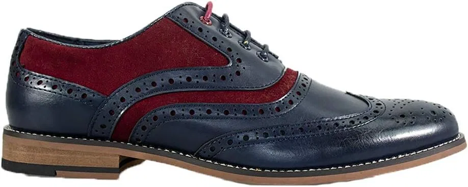Мужские кожаные туфли-броги Cavani Ethan Smart на шнуровке, Navy Blue Red — фото 2