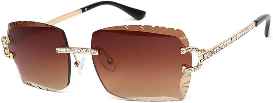 

Модные солнцезащитные очки без оправы с бриллиантами для женщин, металлические солнцезащитные очки класса люкс с защитой от УФ-излучения UV400 TKKTLLT, C11