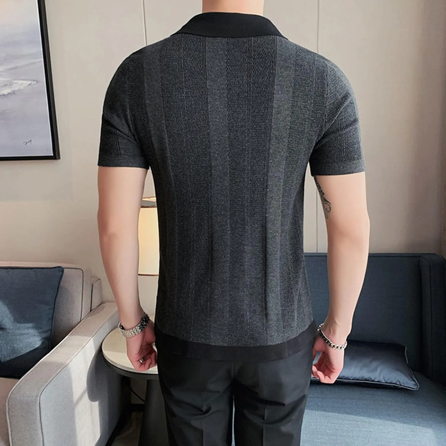 Мужская футболка для гольфа с лацканом, Regular Slim Fit, полоска, короткий рукав — фото 4