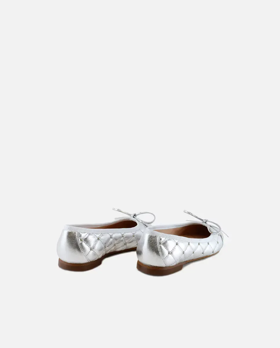 Детские балетки из стеганой металлизированной кожи с носком Eli 1957, серебро — фото 3