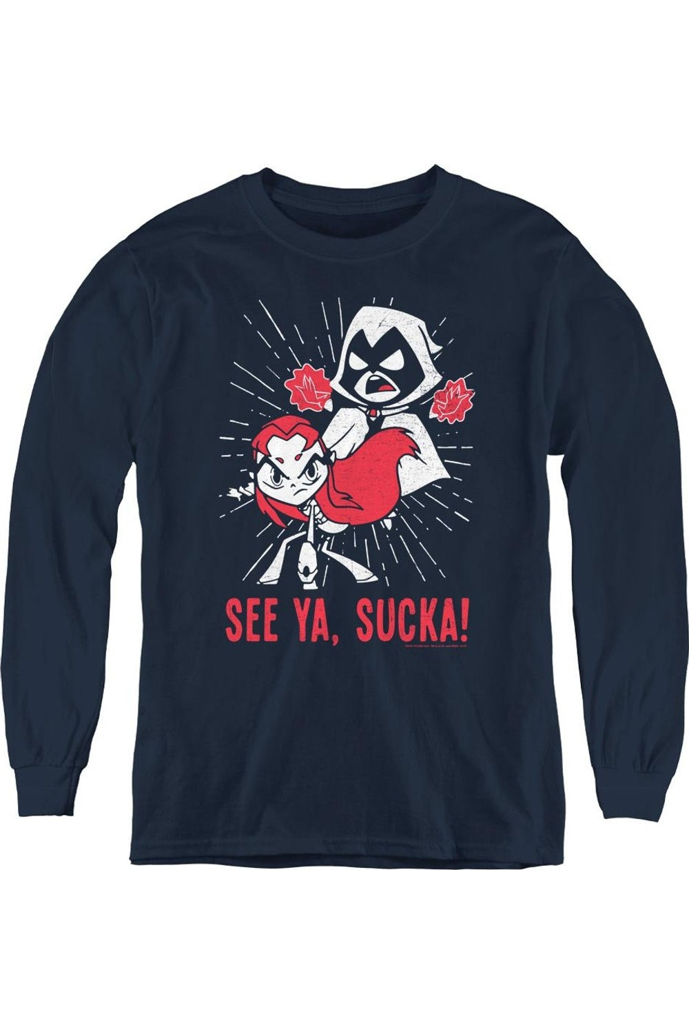 

Футболка с длинным рукавом Teen Titans Go Suckas для подростков Gildan, темно-синий