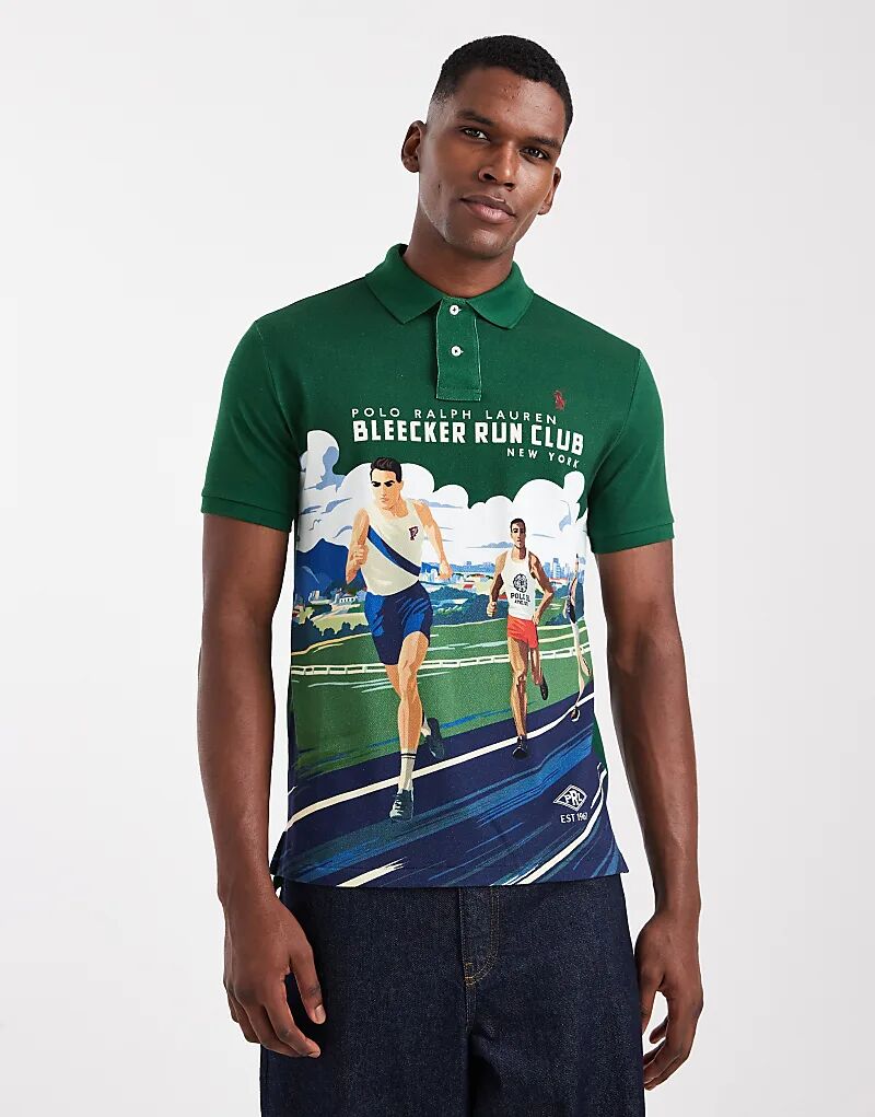 

Polo Ralph Lauren Run Club Race Print Pique Поло Custom Fit, темно-зеленого цвета